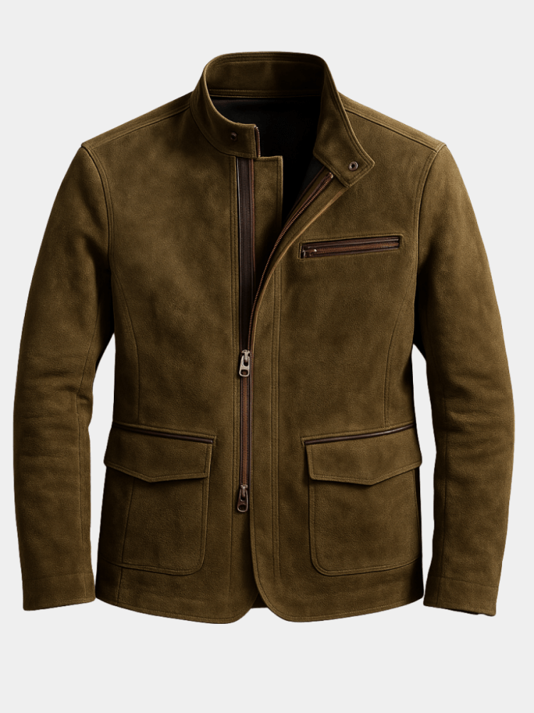 Premium Herren Wildlederjacke mit Stehkragen