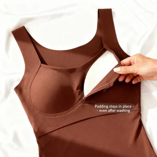 Braunes Damen-Tanktop mit breiten Trägern und Karree-Ausschnitt