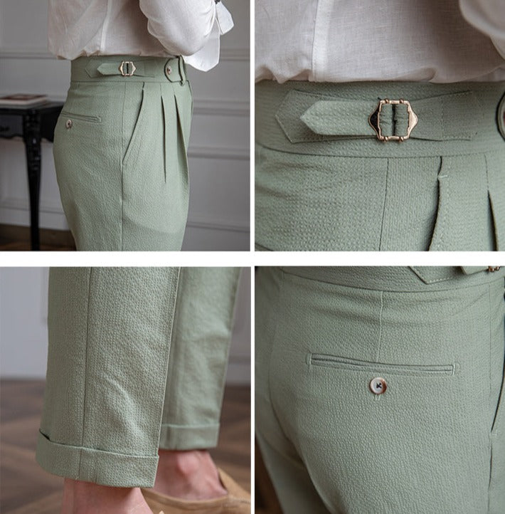 Sartoriale Sommerhose mit Bundfalten in Salbeigrün