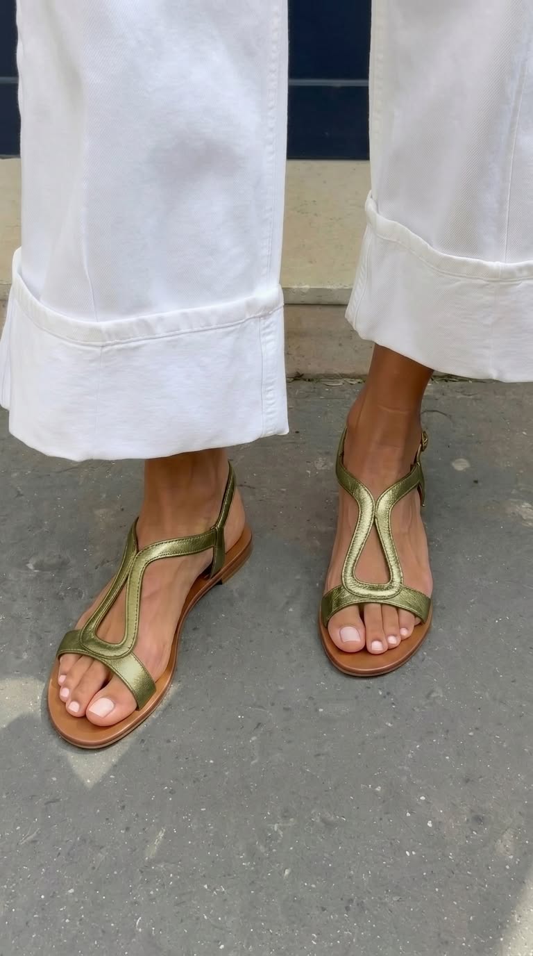 Flache Metallic-Sandalen mit Cut-Out-Design in Gold