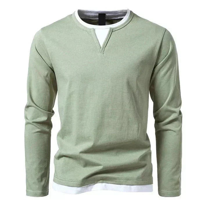 Dunkelgraues Fake-Layering Longsleeve mit V-Schlitz