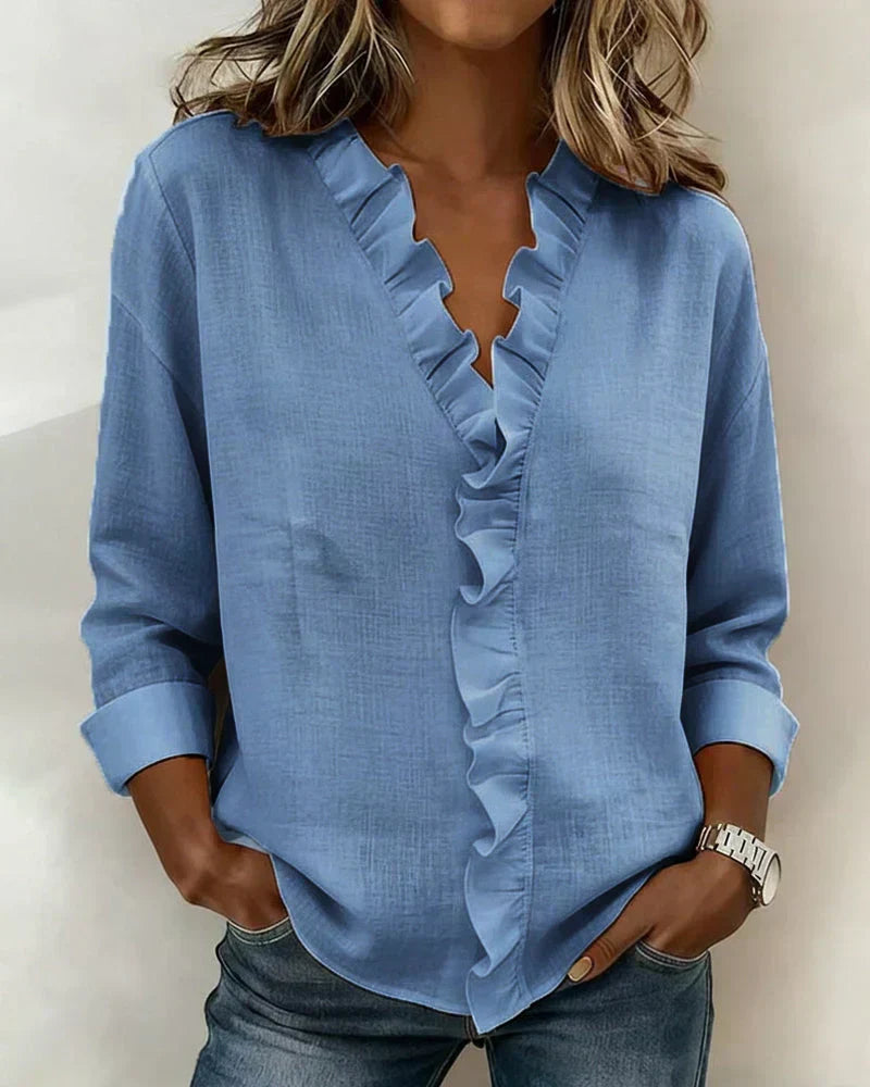 Rüschen-Bluse mit V-Ausschnitt