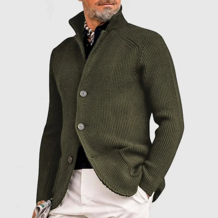 Marineblauer Strick-Blazer mit Stehkragen