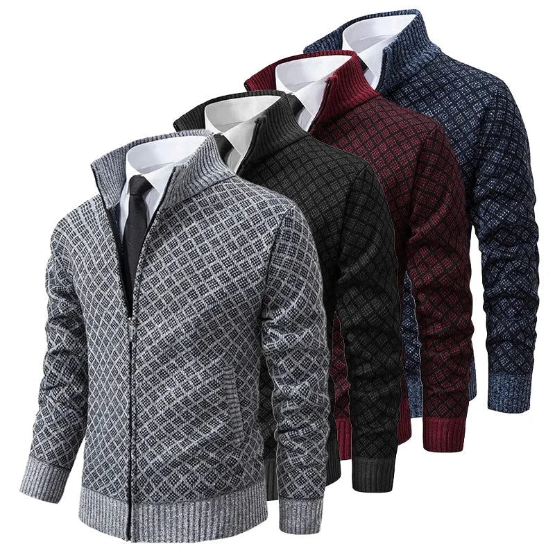 Anthrazitfarbener Zip-Cardigan mit Rautenstruktur