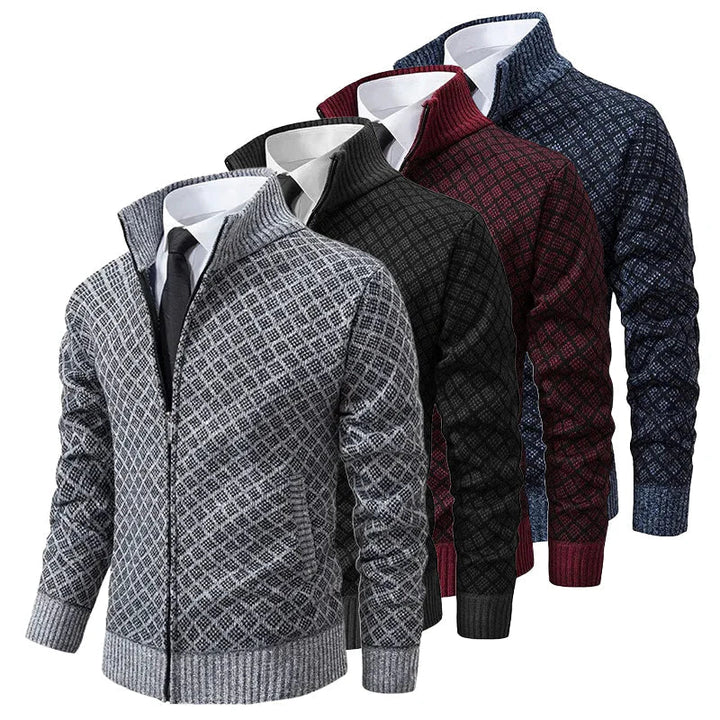 Anthrazitfarbener Zip-Cardigan mit Rautenstruktur