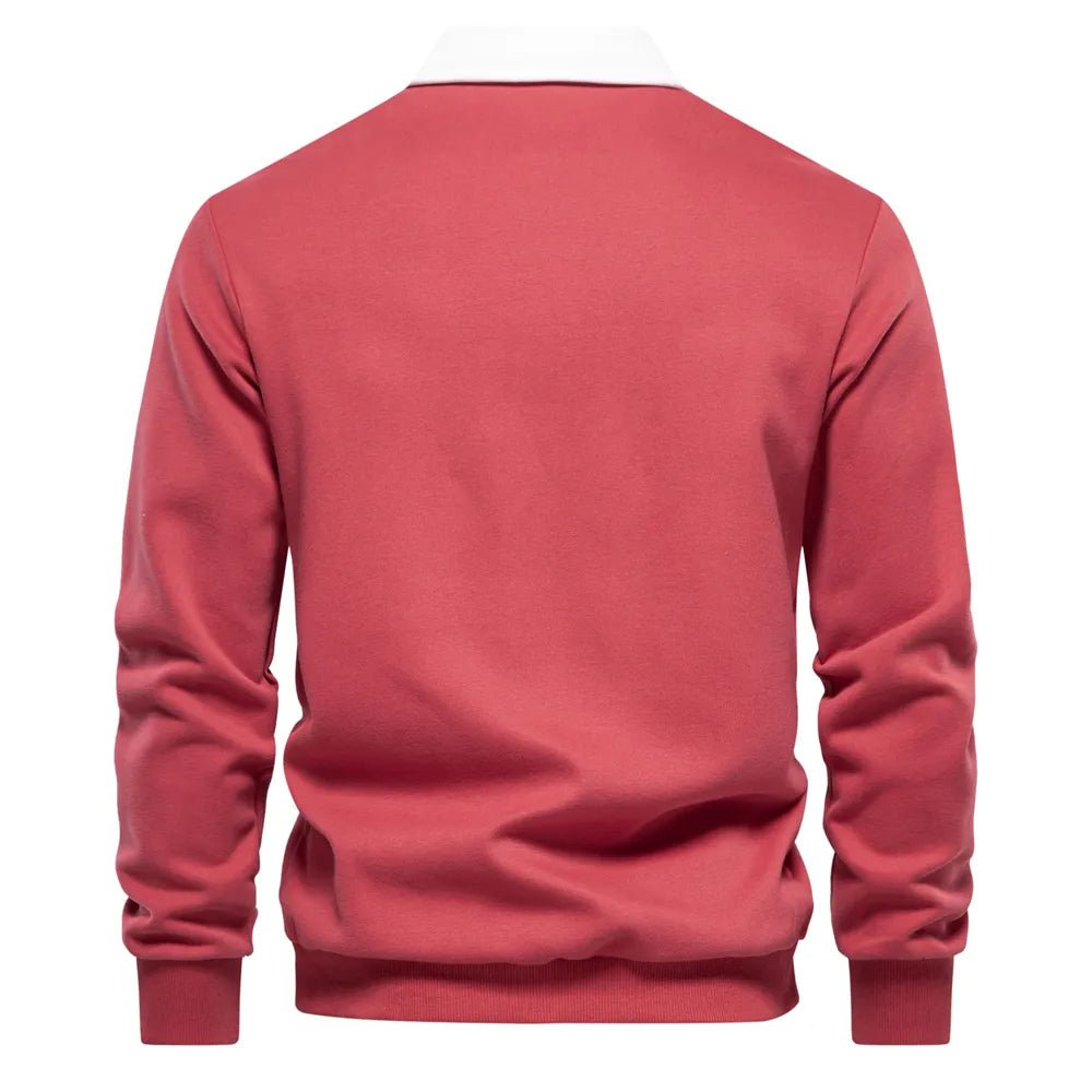 Dunkelblaues Langarm-Poloshirt mit weißem Kontrastkragen