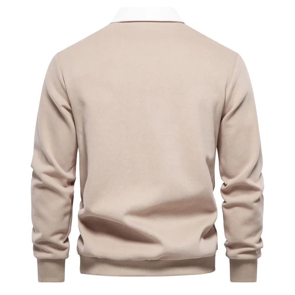 Dunkelblaues Langarm-Poloshirt mit weißem Kontrastkragen
