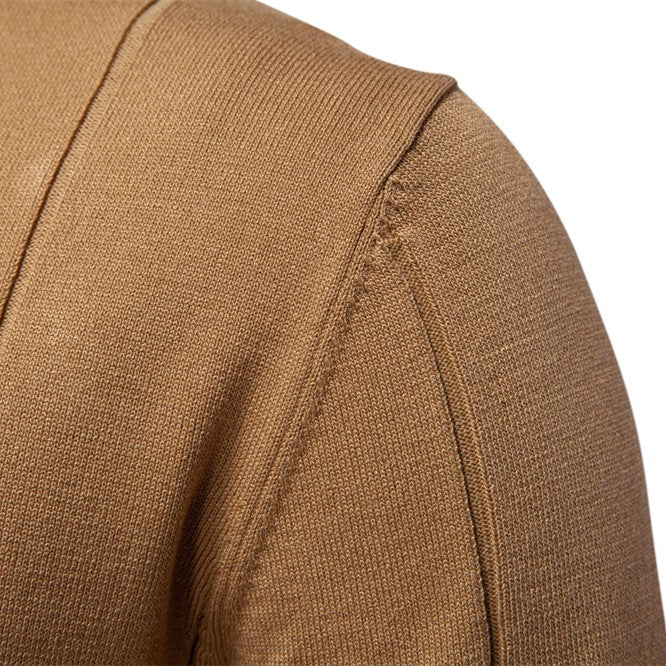 Dunkelblaues Strick-Poloshirt mit Reißverschluss und Kontraststreifen