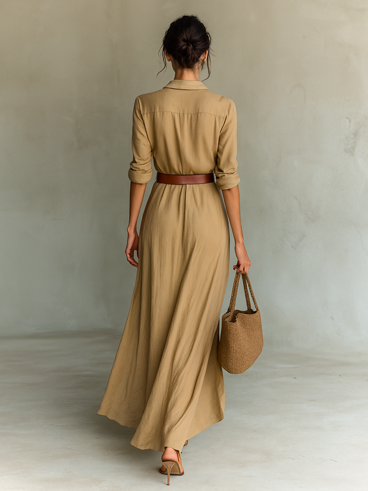 Elegantes Maxikleid im Hemdblusen-Stil in Beige