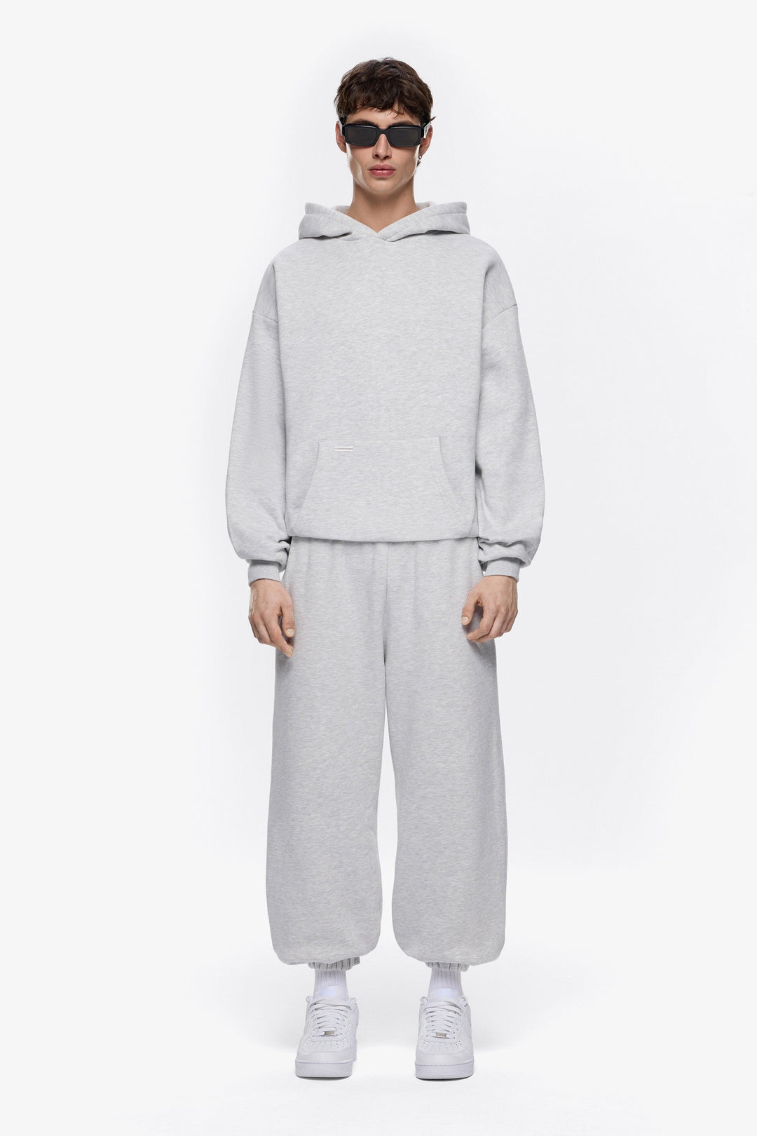 Premium Minimalistischer Hoodie in Grau Meliert