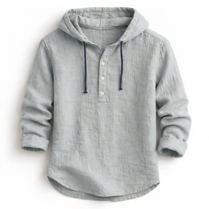 Schwarzes Kapuzenhemd mit Henley-Knopfleiste