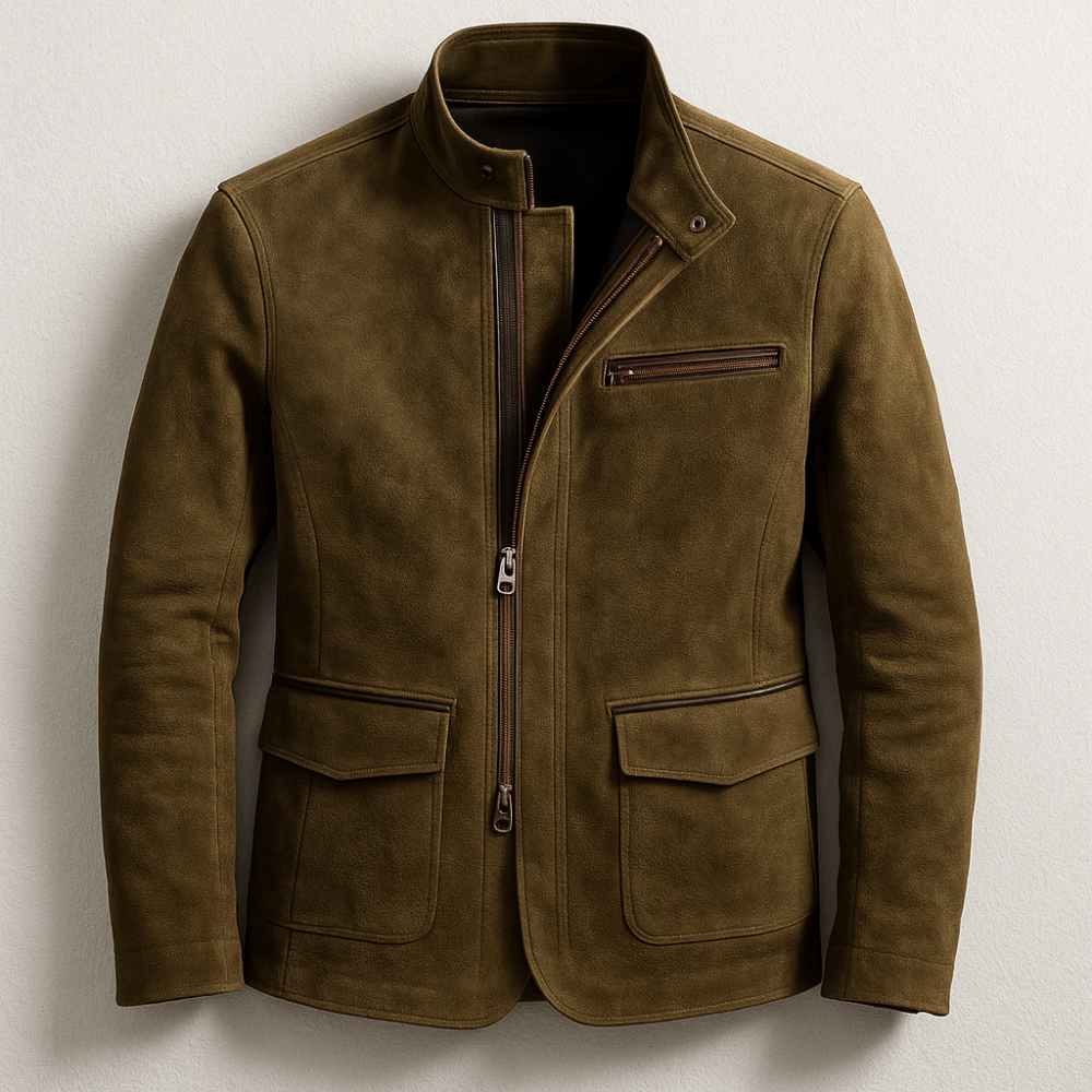 Premium Herren Wildlederjacke mit Stehkragen