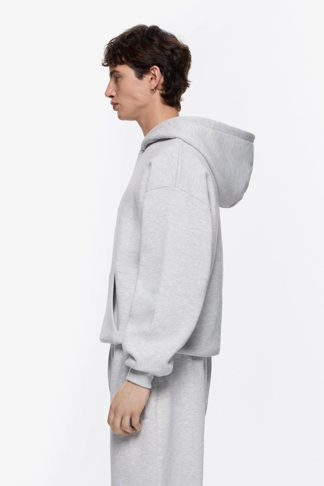 Premium Minimalistischer Hoodie in Grau Meliert