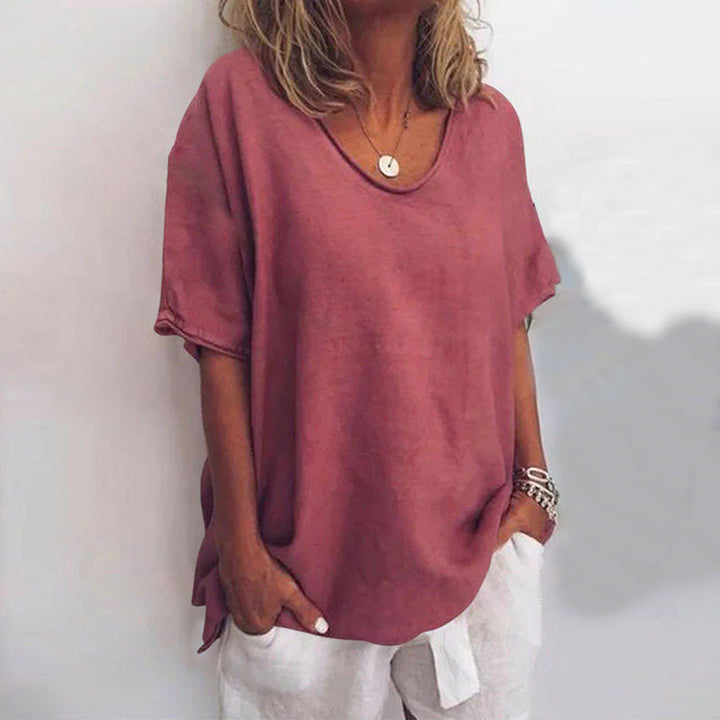 Altrosafarbenes Damen-Oversize-Shirt mit Rundhalsausschnitt