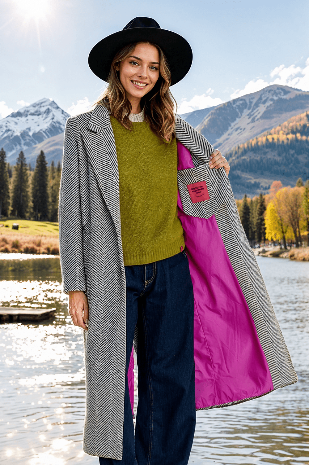 Klassischer Oversize-Fischgratmantel für Damen