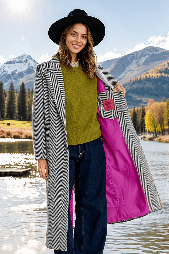 Klassischer Oversize-Fischgratmantel für Damen