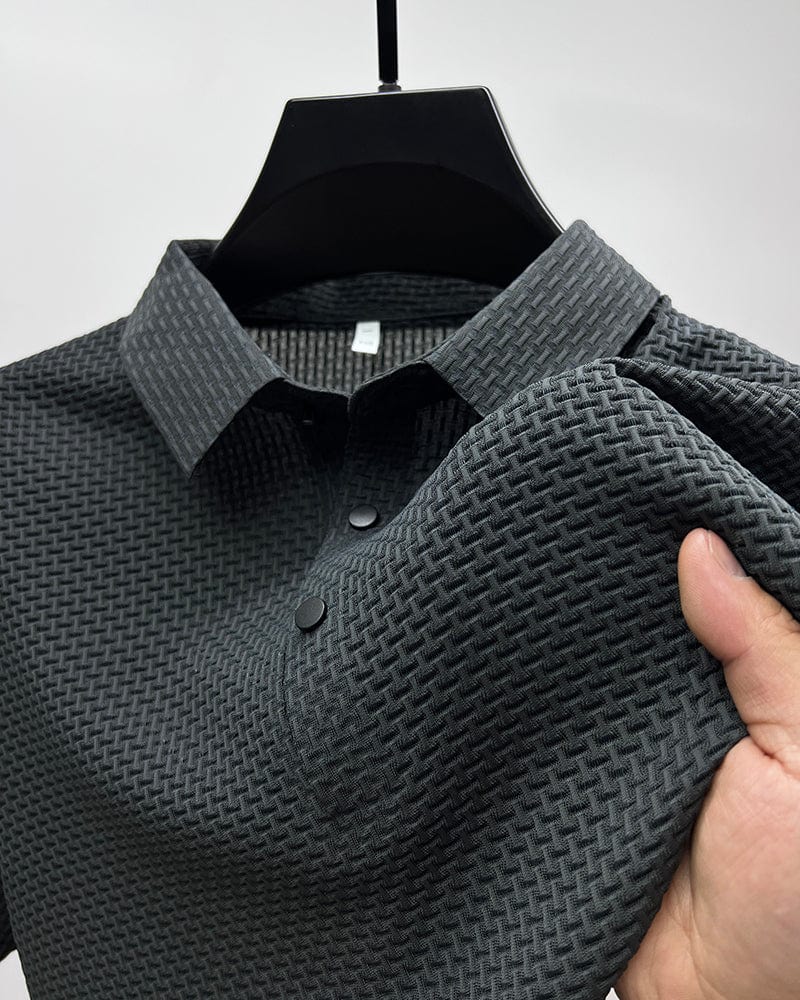 Dunkelgraues Poloshirt mit strukturierter Webart