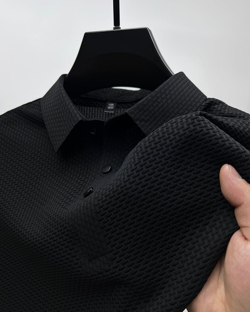 Dunkelgraues Poloshirt mit strukturierter Webart
