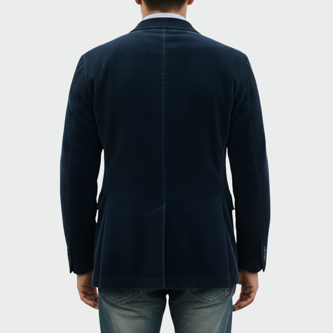 Marineblaues Cord-Sakko mit aufgesetzter Brusttasche