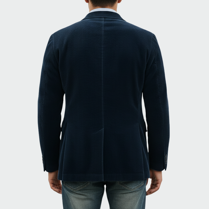 Marineblaues Cord-Sakko mit aufgesetzter Brusttasche