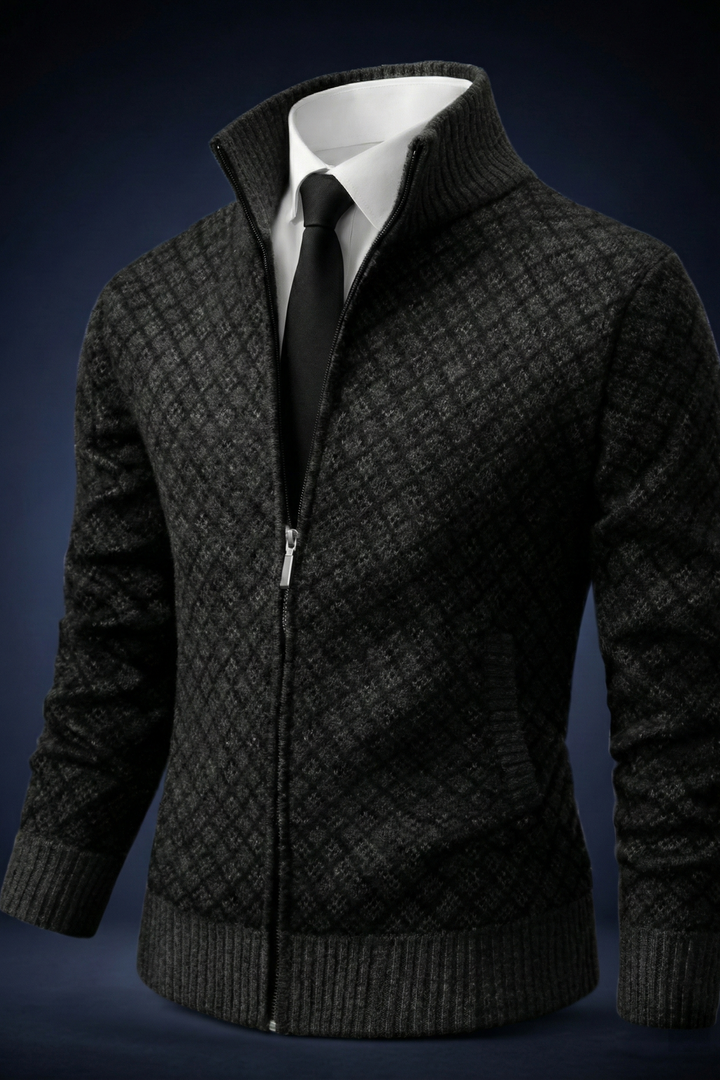 Anthrazitfarbener Zip-Cardigan mit Rautenstruktur
