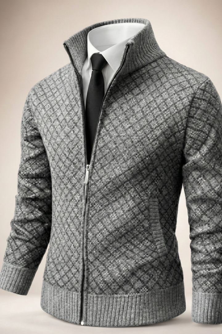Anthrazitfarbener Zip-Cardigan mit Rautenstruktur
