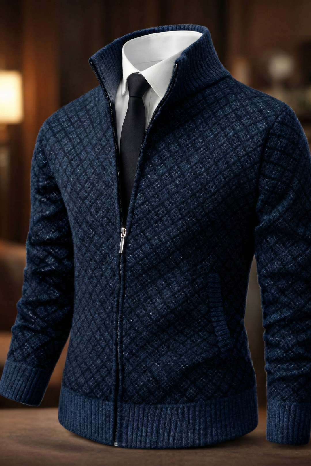 Anthrazitfarbener Zip-Cardigan mit Rautenstruktur