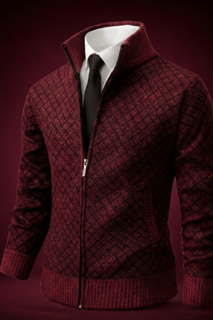 Anthrazitfarbener Zip-Cardigan mit Rautenstruktur