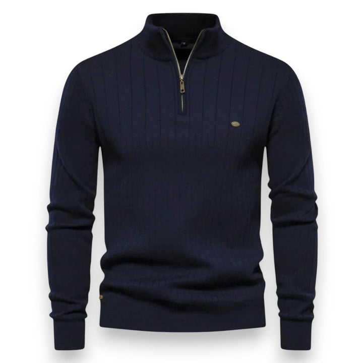 Marineblauer Troyer-Pullover in Feinstrick-Optik